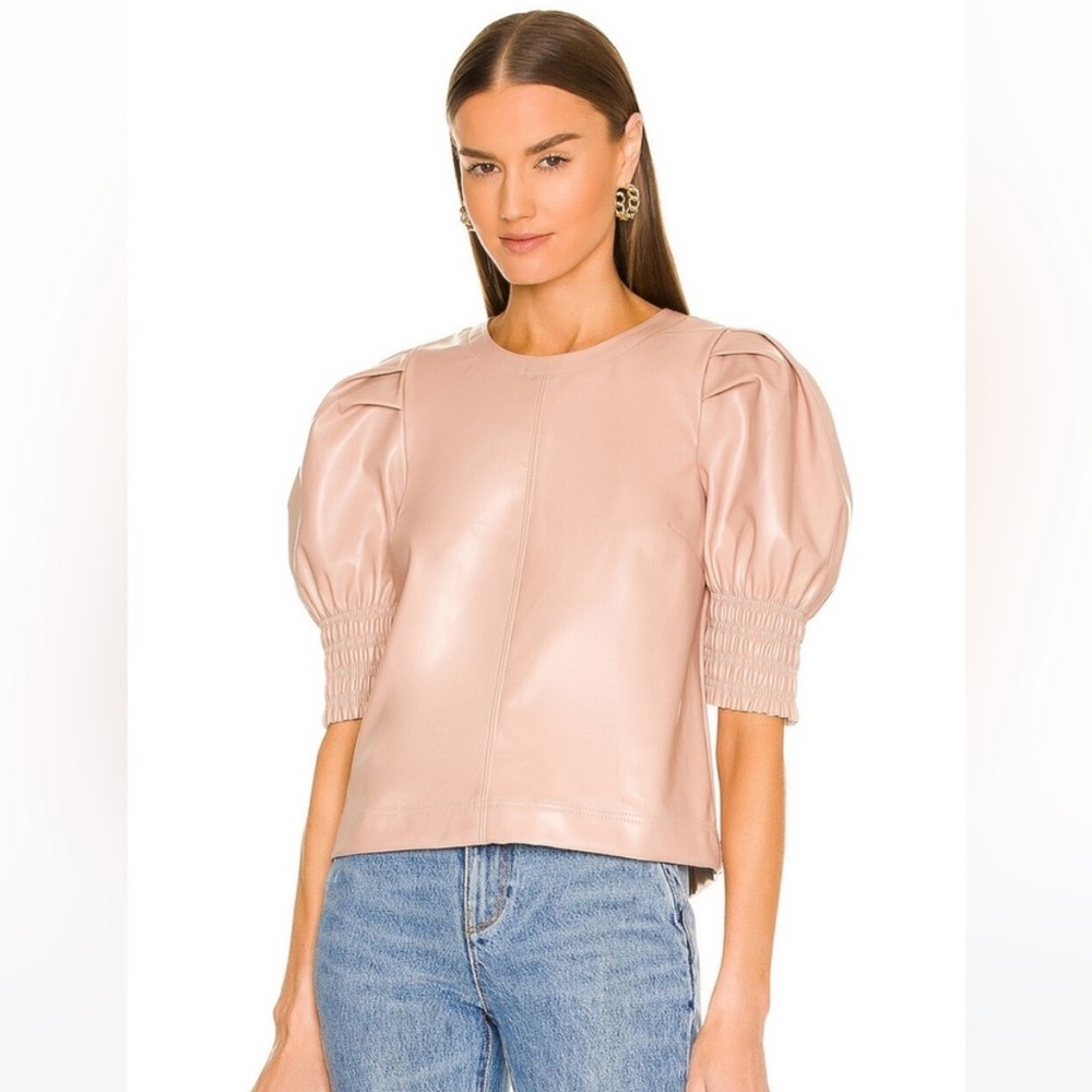 SAYLOR Andie Vegan Leather Puff Sleeve Top in Rose Quartz XS